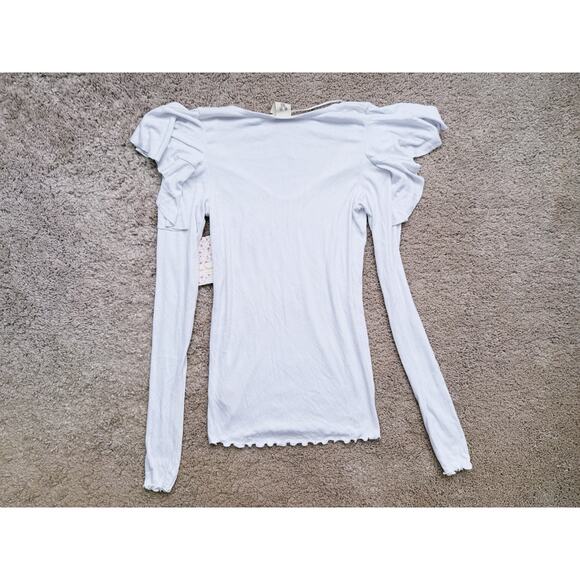 NWT We The Free Ribbed Blouse White Long Sleeve Ruffle XS Boho Cottagecore Fall - Picture 3 of 8